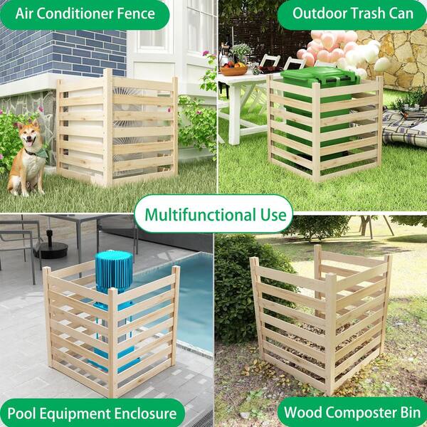 FUFU&GAGA 31.4 in. L x 35.9 in. H Outdoor Wood Privacy 3-Fence Panels Privacy Screen to Conceal Air Conditioning Units, Brown