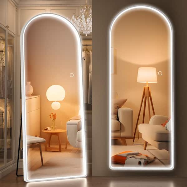 Vosuja 22 in. W x 65 in. H Arch Design White Frame LED Mirror Full Length, Wall Mounted Mirror Dimming and 3 Color Modes