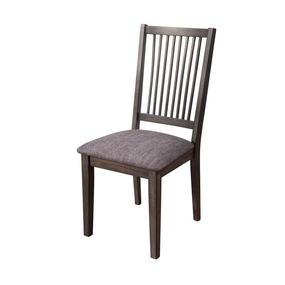Transitional Gray Upholstered Side Chair with Wooden Slat Back