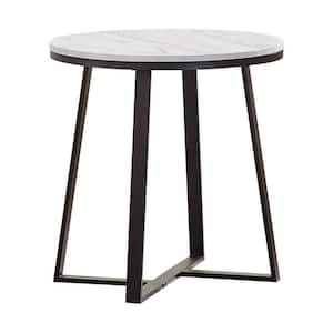 23 in. White and Black Round Marble Top End Table