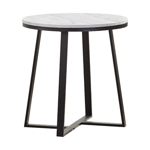 Benjara 23 in. White and Black Round Marble Top End Table