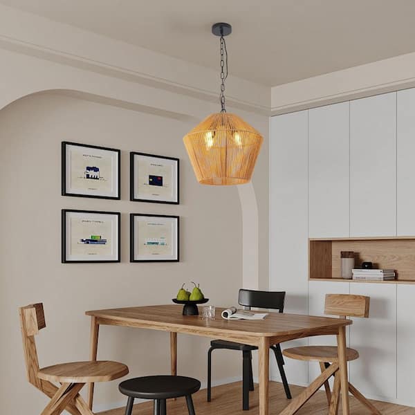 Sunpez 16.5 in. W 3 Light Adjustable Height Pendant Light Brown Handcrafted Hanging Light, E12 No Bulbs Included