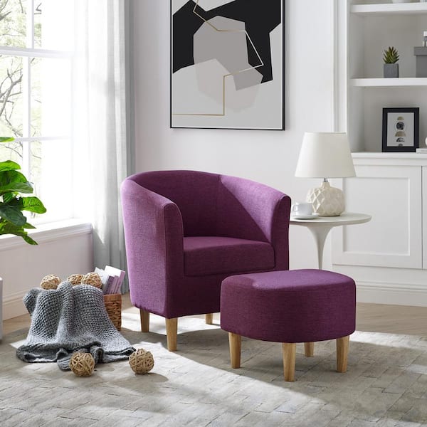 DAZONE Armchair and Ottoman 27 in. Wide Accent Linen Chair Purple