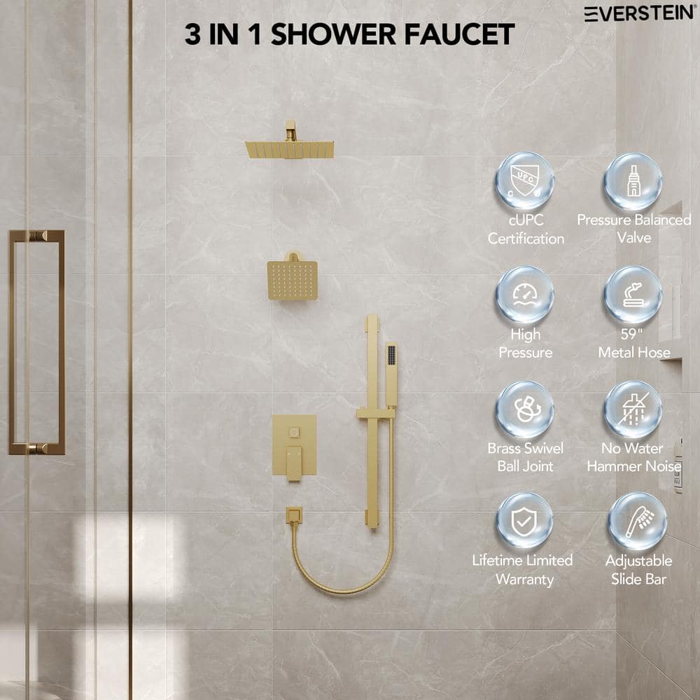 Brushed Gold Dual Shower Head System with Adjustable Handheld Spray