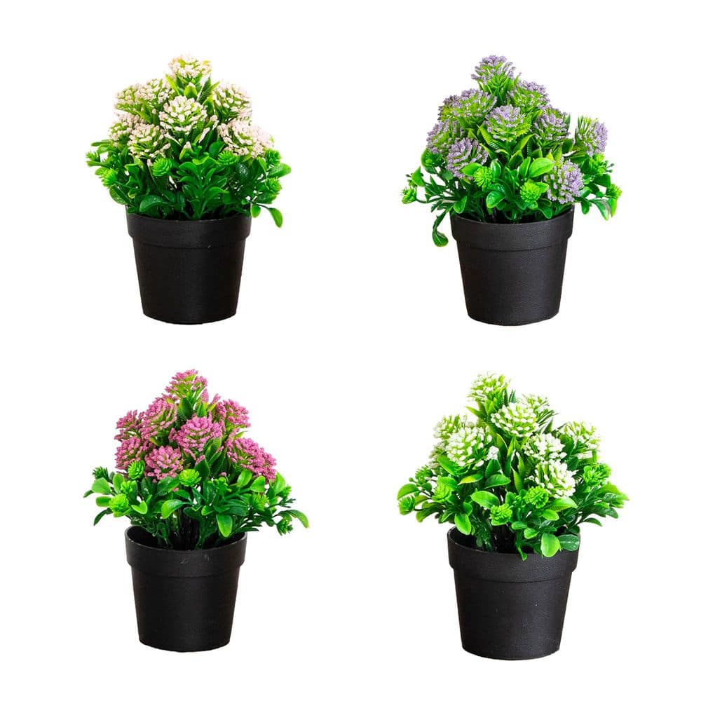 7.5 in. Multi-Colored Artificial Mixed Flowering Assorted Flowers in Black Pot - Set of 4 price history on PriceWatchPro
