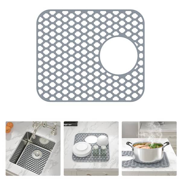 Unbranded 14 in. L x 11 in. W Silicone Kitchen Sink Protective Bottom Grid for Ceramic or Stainless Steel Sink in Gray