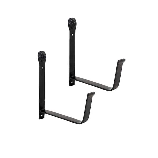 Pair of Wall Mounted Flower Box Metal Brackets, 6 in. Wide, Black Powder Coat Finish