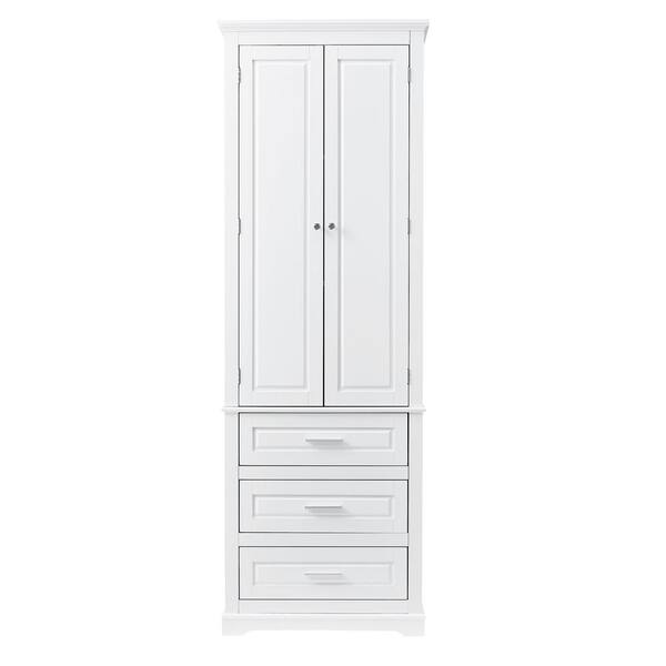 24 in. W x 16 in. D x 70 in. H White Wood Freestanding Linen Cabinet with Adjustable Shelves in White