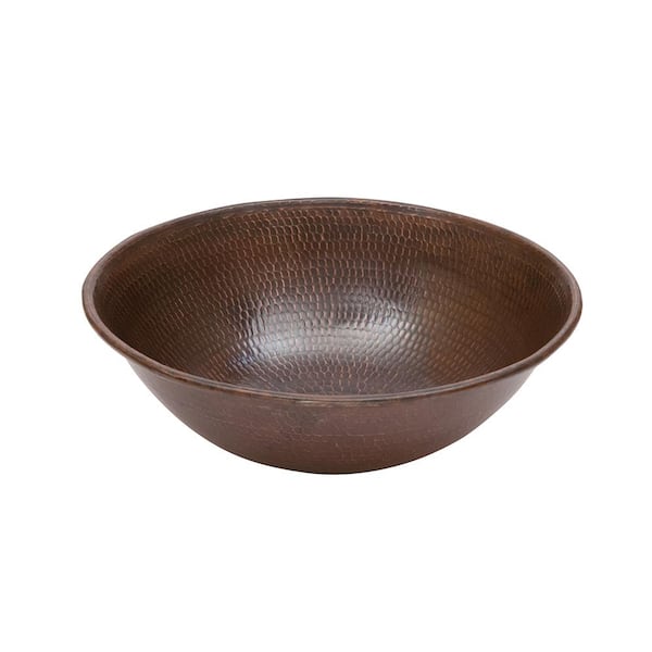 Premier Copper Products Round Wired Rimmed Hammered Copper Vessel Sink in Oil Rubbed Bronze