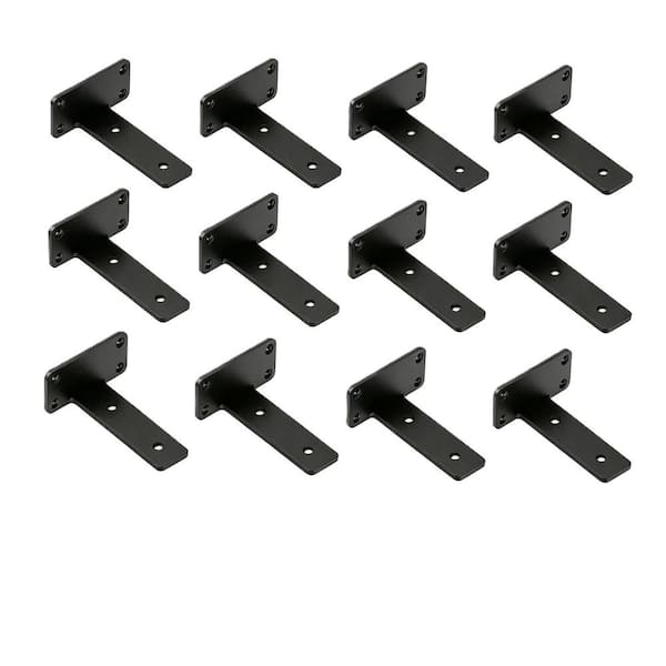 12-Pack 8 in. L Black Floating Shelf Brackets, Heavy Duty Industrial Shelf Bracket for Shelves Support DIY