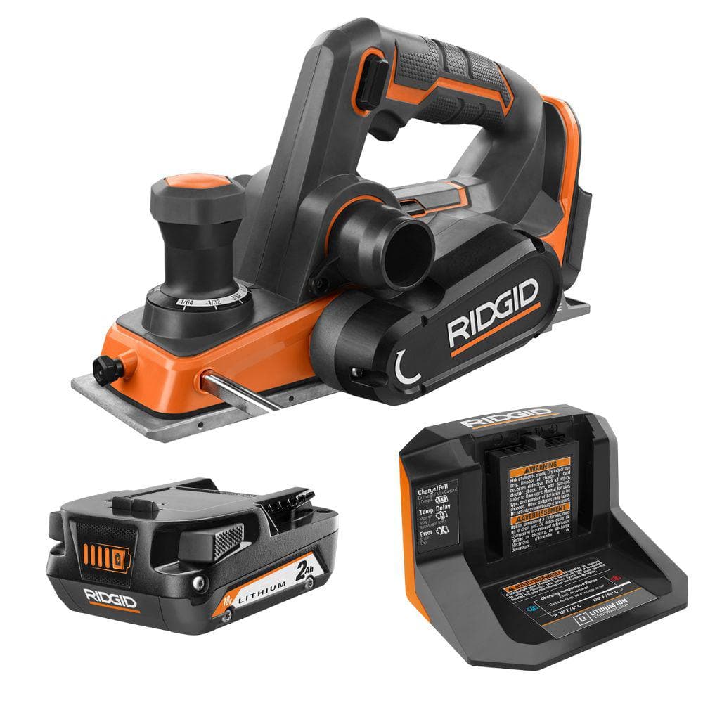 18V OCTANE Brushless Cordless 3-1/4 in. Planer Kit with Dust Bag, Dust Port, Edge Guide, 2.0 Ah Battery, and Charger -  RIDGID, R8481KSBN