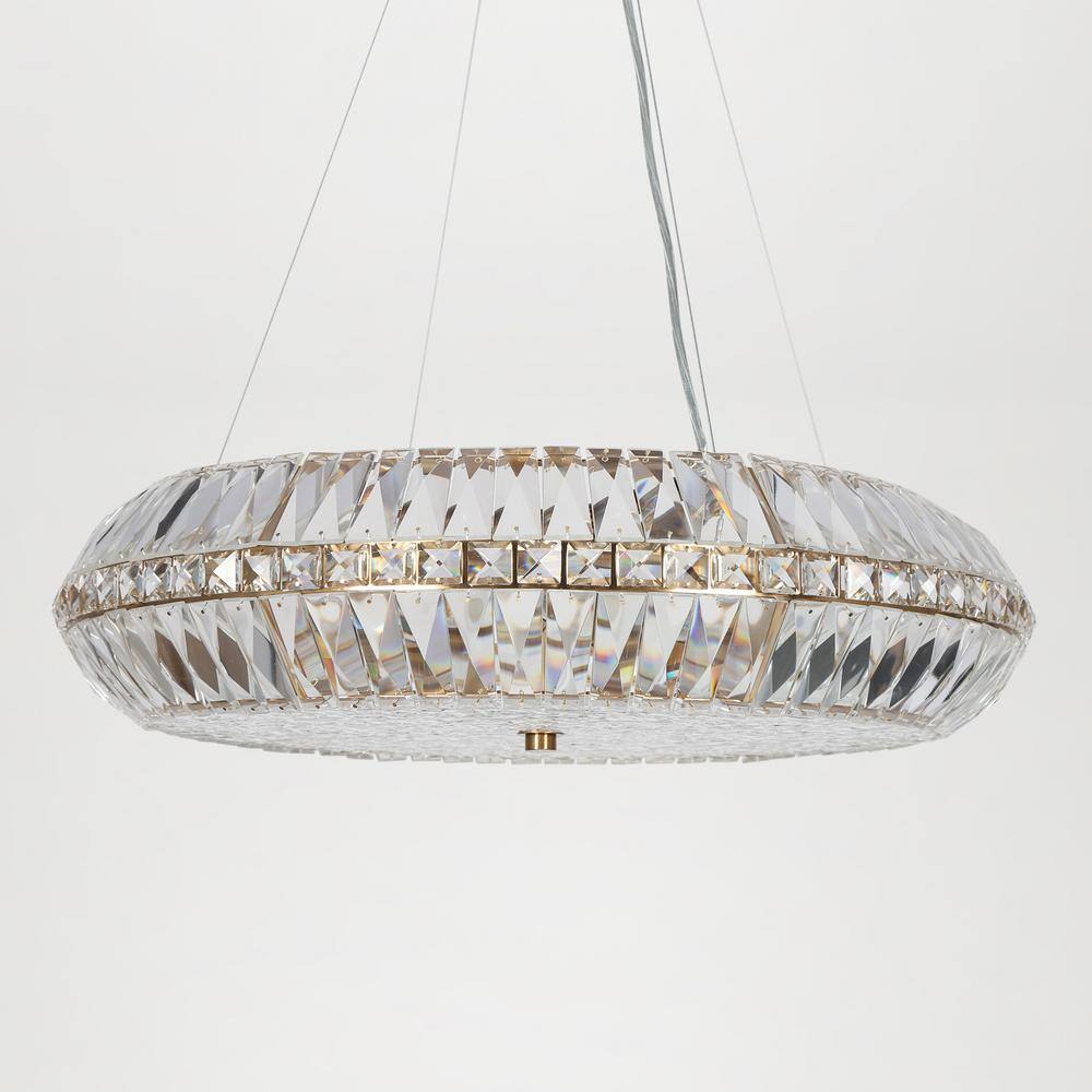 Gold Brass Crystal 10-Light Drum Chandelier