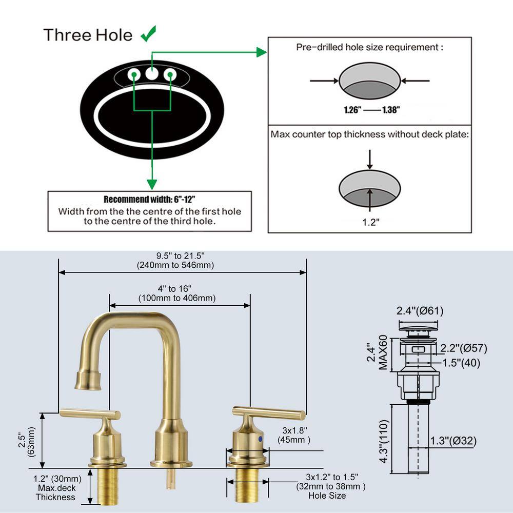 Brushed Gold 8-Inch Widespread Double Handle Bathroom Faucet Set