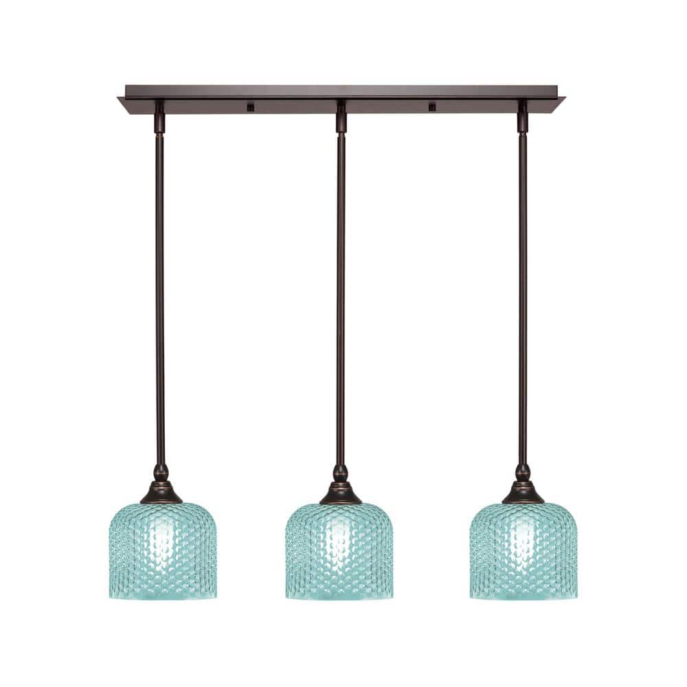 Livingston 100-Watt 3-Light Brown Shaded Pendant Light with 6 in. Turquoise