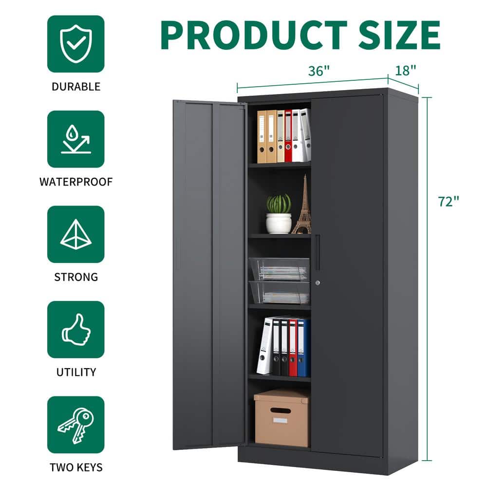 Black Steel Lockable Office Cabinet with Adjustable Shelving