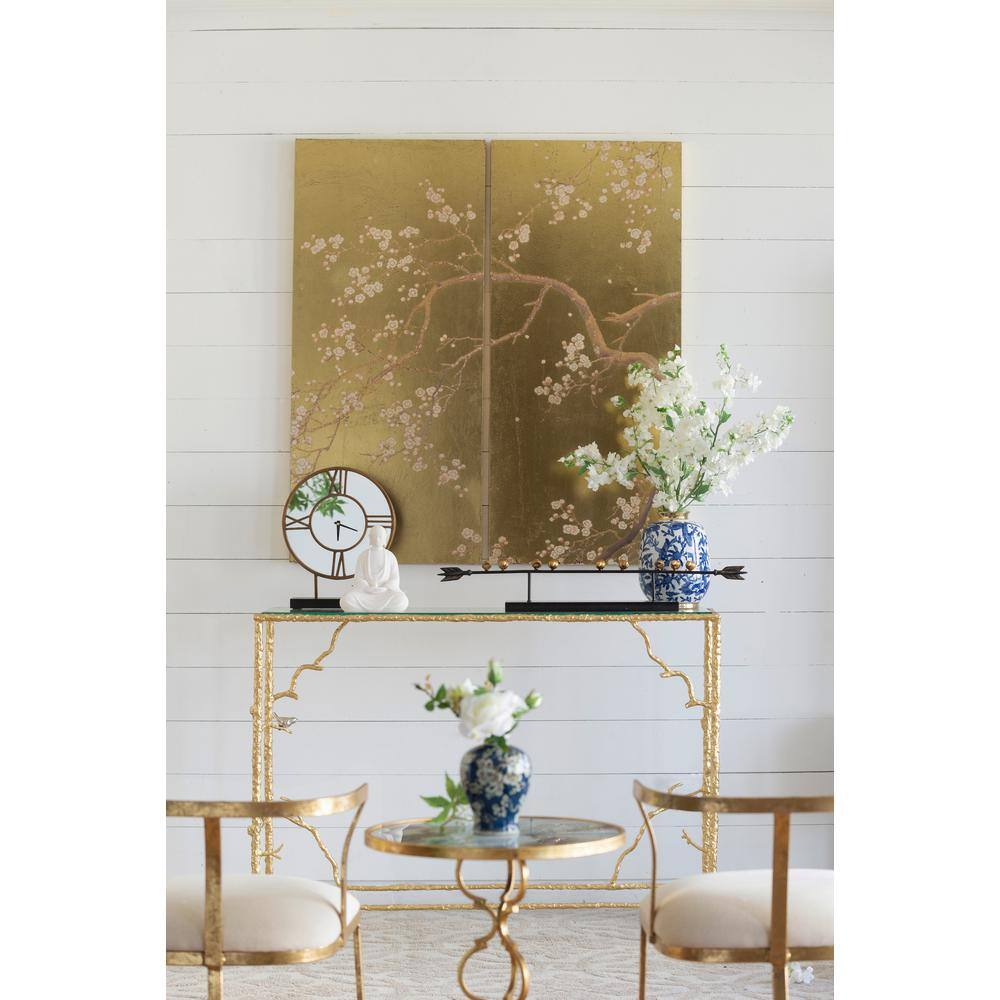 Cherry Blossom Gold Leaf and Pink Panel Wall Art Set