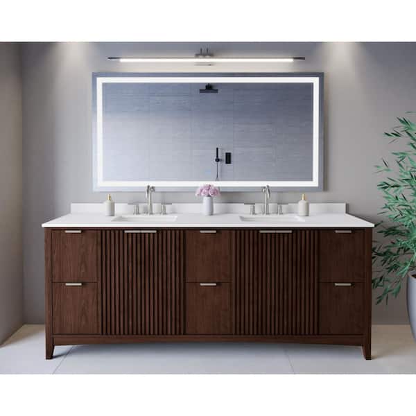 Palmilla 84 in. Double Freestanding Dark Walnut Bath Vanity with White Cultured Marble Top Assembled