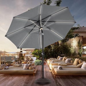 9 ft. Aluminum Outdoor Solar Patio Umbrella LED Table Umbrellas with 16 LED Strip Lights and Hub Light in Dark Gray