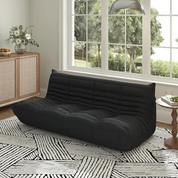 Black Teddy Velvet Polyester Large 45-72 in. Fireside Lazy Sofa Bean Bag Chair Rebound Sponge Floor Couch for Apartment