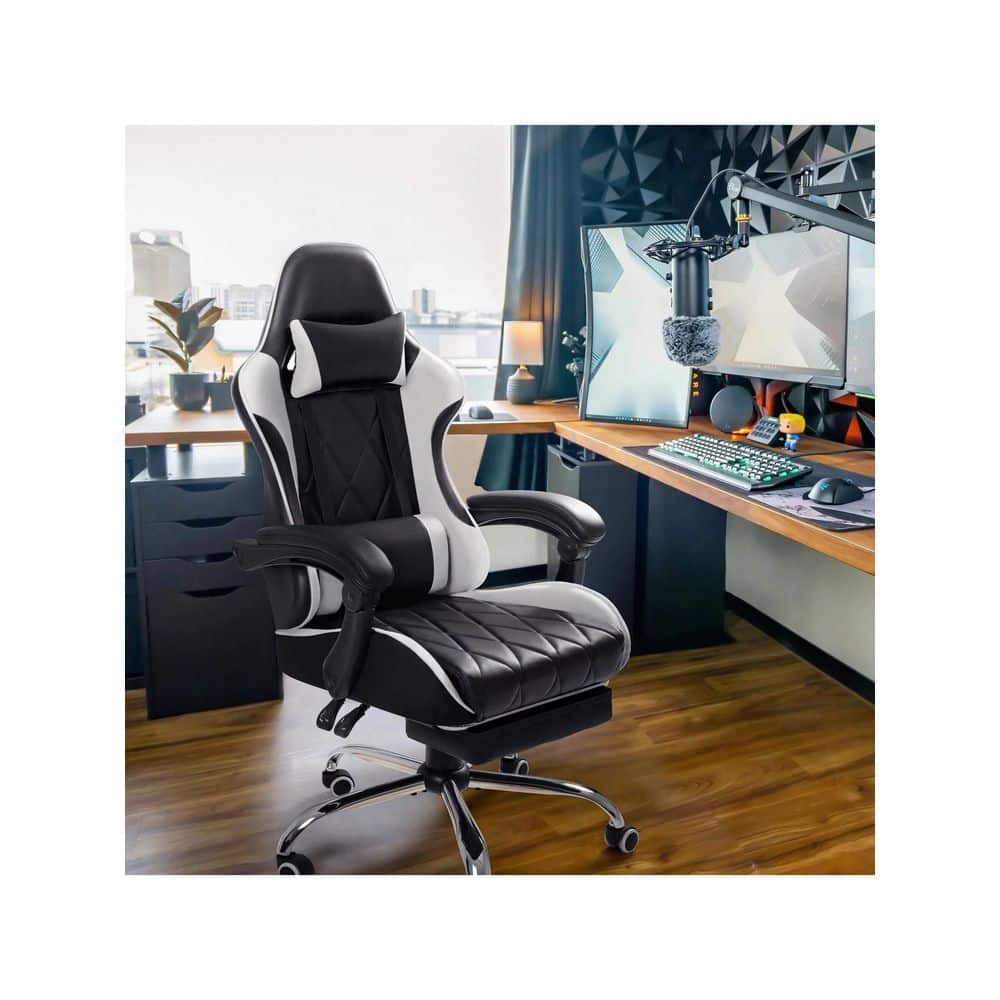 Leather Footrest and Lumbar Support Gaming Chair, Office Recliner Computer Chair with Swivel Seat in White price history on PriceWatchPro