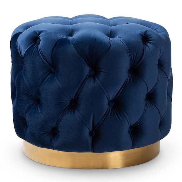 Baxton Studio Valeria Royal Blue and Gold Ottoman