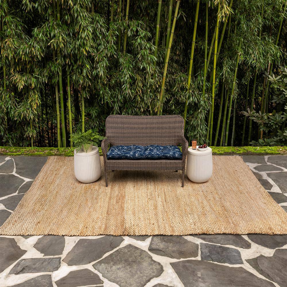 Navy Blue Palm Bamboo Polyester Outdoor Settee Cushion