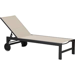 Aluminum Light Grey Frame Outdoor Chaise Lounge Patio Lounge Chair with Side Table and Wheels, Navy Blue