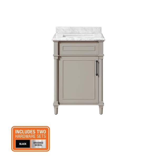 Aberdeen 24 in. Single Sink Greige Bath Vanity with Carrara Marble Top (Assembled)