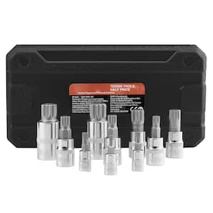 XZN Triple Square Spline Bit Socket Set, 10-Piece M4-M18, Premium Cr-V Steel, 1/4 in., 3/8 in., and 1/2 in. Drives