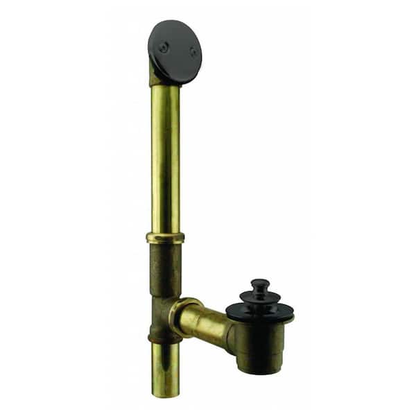 Westbrass 14 in. Brass Bath Waste & Overflow Assembly with Twist & Close Drain Plug and 2-Hole Faceplate, Matte Black