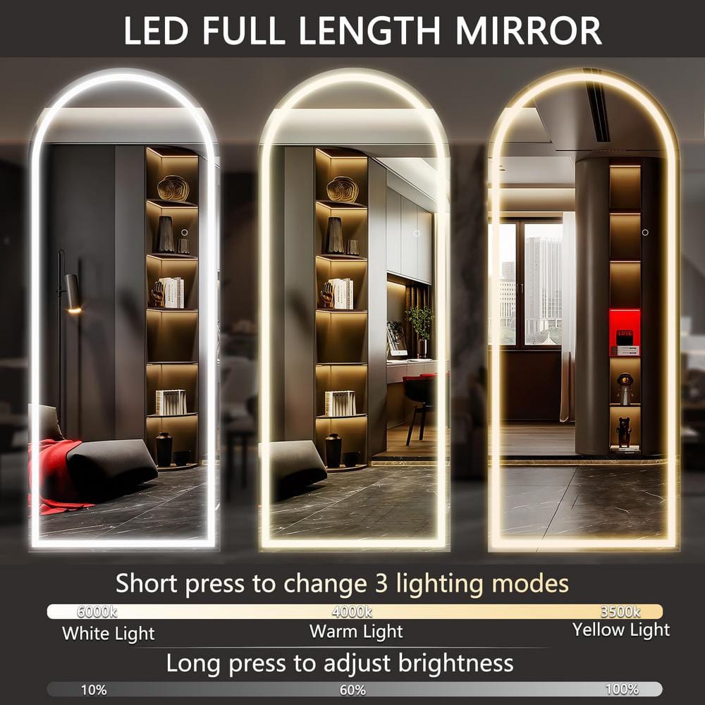 Oversized Black Metal Arch LED Full-Length Standing Mirror