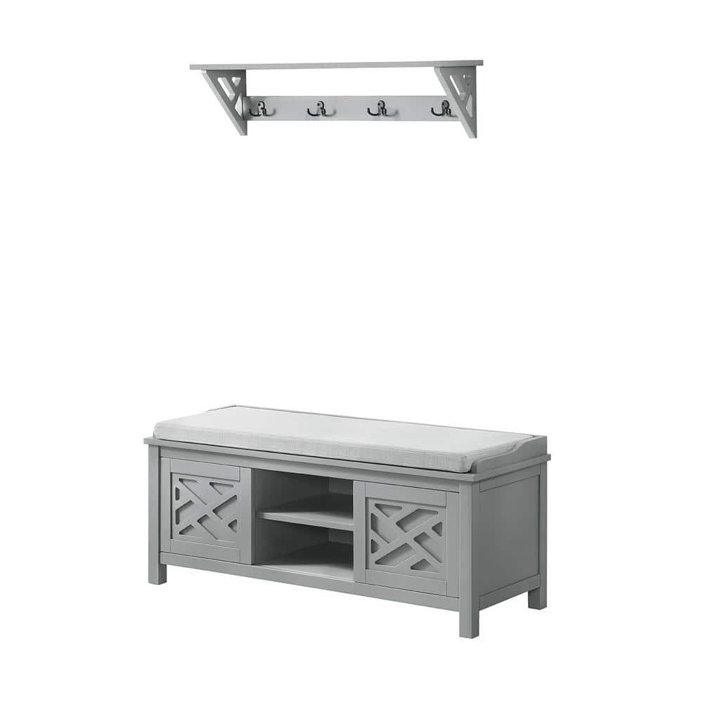 Coventry Gray Coat Hook with Storage Bench Hall Tree Set
