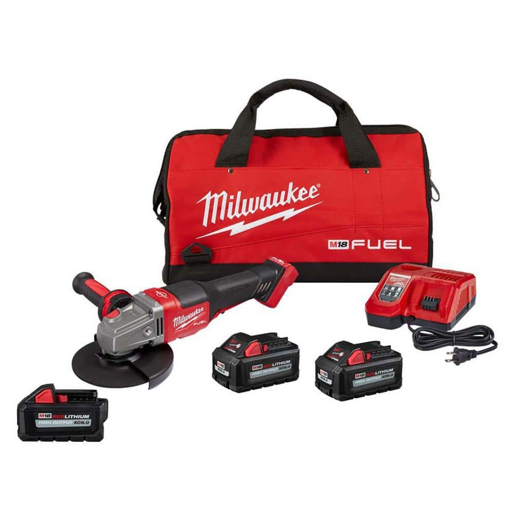 M18 FUEL 18V Lithium-Ion Brushless Cordless 4-1/2 in./6 in. Grinder with Paddle Switch Kit and (3) 6.0 Ah Batteries -  Milwaukee, 2980-22-48