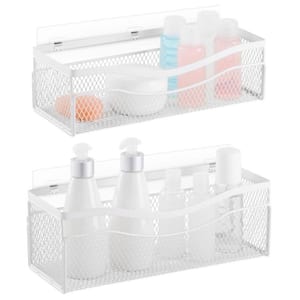 Shower Caddy, Rustproof Stainless Steel, Adhesive Wall Mount Baskets with Hooks in. White