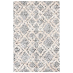Berber Shag Gray/Cream Doormat 2 ft. x 4 ft. Multi-Diamond Geometric Area Rug
