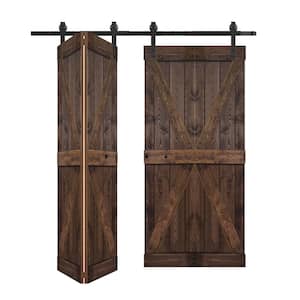 K Style 48 in. x 84 in. Kona Coffee Finished Solid Wood Double Bi-Fold Barn Door With Hardware Kit -Assembly Needed