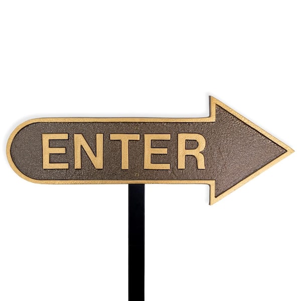 6" x 15.5" Right Arrow Enter Statement Plaque Sign with Lawn Stake-Hammered Bronze