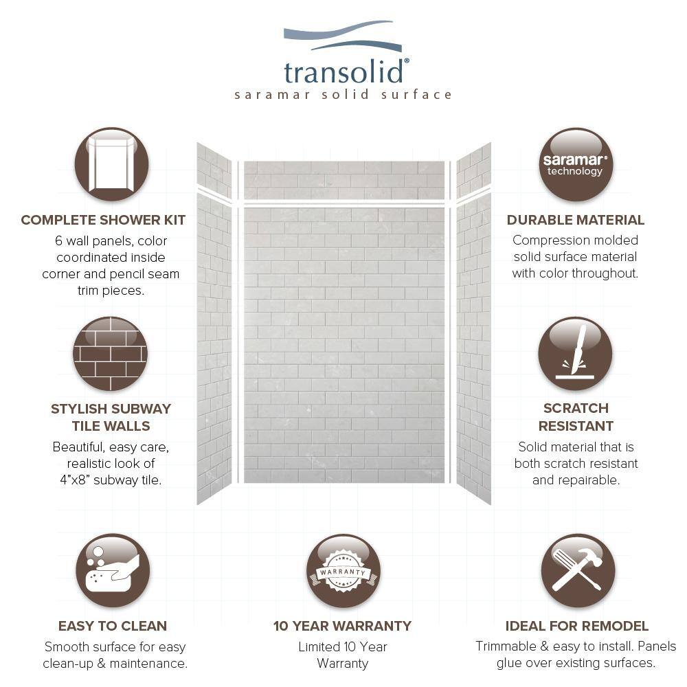 Lunar Gray 60'' x 96'' Solid Surface Subway Tile Shower Wall Kit