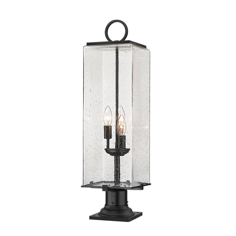 Sana Black 3-Light Outdoor Lantern with Seeded Glass