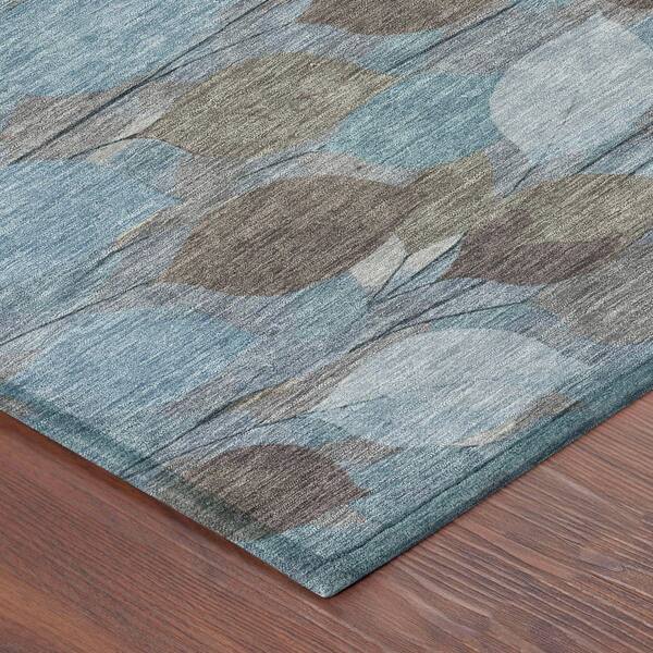 Chantille Machine Washable Indoor/Outdoor Abstract ACN2444 Teal 8 ft. x 8 ft. Round Rug