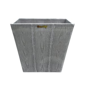 Square Plank 13.8 in. L x 13.8 in. W x 11.4 in. H Light Grey Indoor/Outdoor Resin Decorative Planter 1-Pack