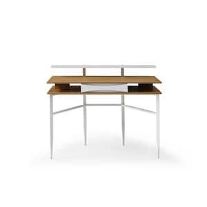 Lois 22.8 in. Wide Rectangular Natural/White Wooden 1-Drawer Writing Desk with Steel Legs