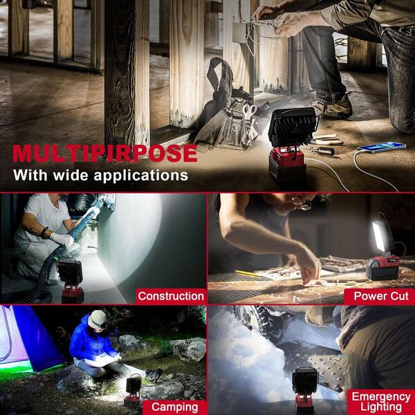 112-Watt 18-Volt 11200 Lumen LED Flood Work Light with USB Type-C, Portable Battery Powered, 2-Pieces