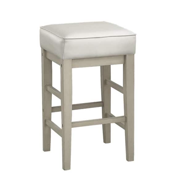 Benjara 26 in. White Backless Wood Frame Bar Stool with Faux Leather Seat (Set of 2)