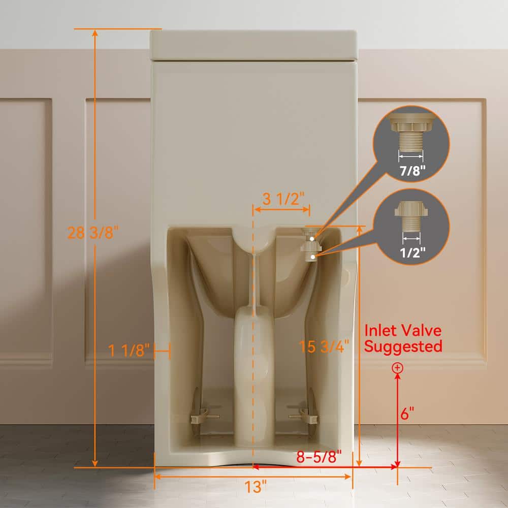 Compact Bisque One-Piece Dual Flush Toilet with Soft Close Seat
