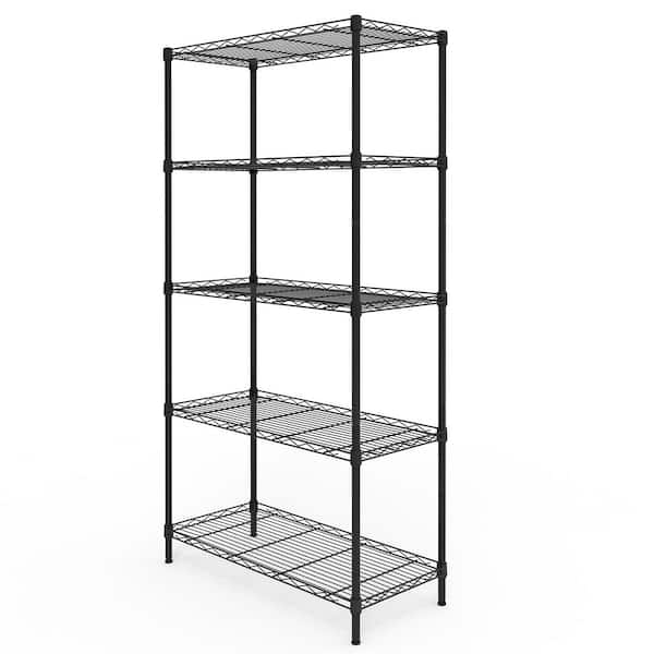 5 Tiers Steel Adjustable Garage Storage Shelving Unit in Black (29.13 in. W x 59.05 in. H x 13.38 in. D)