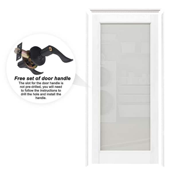 36 in. x 80 in. 1-Lite Frosted Glass Left White Solid Core MDF Single Interior Door with Separated Jamb & Lever