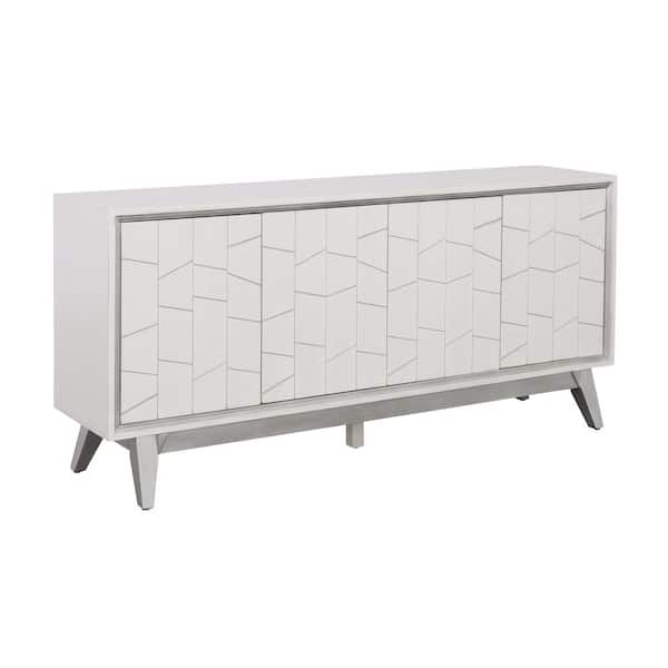 Coast to Coast imports Summit White and Silver Wood Top 68 in. Sideboard with Four Doors