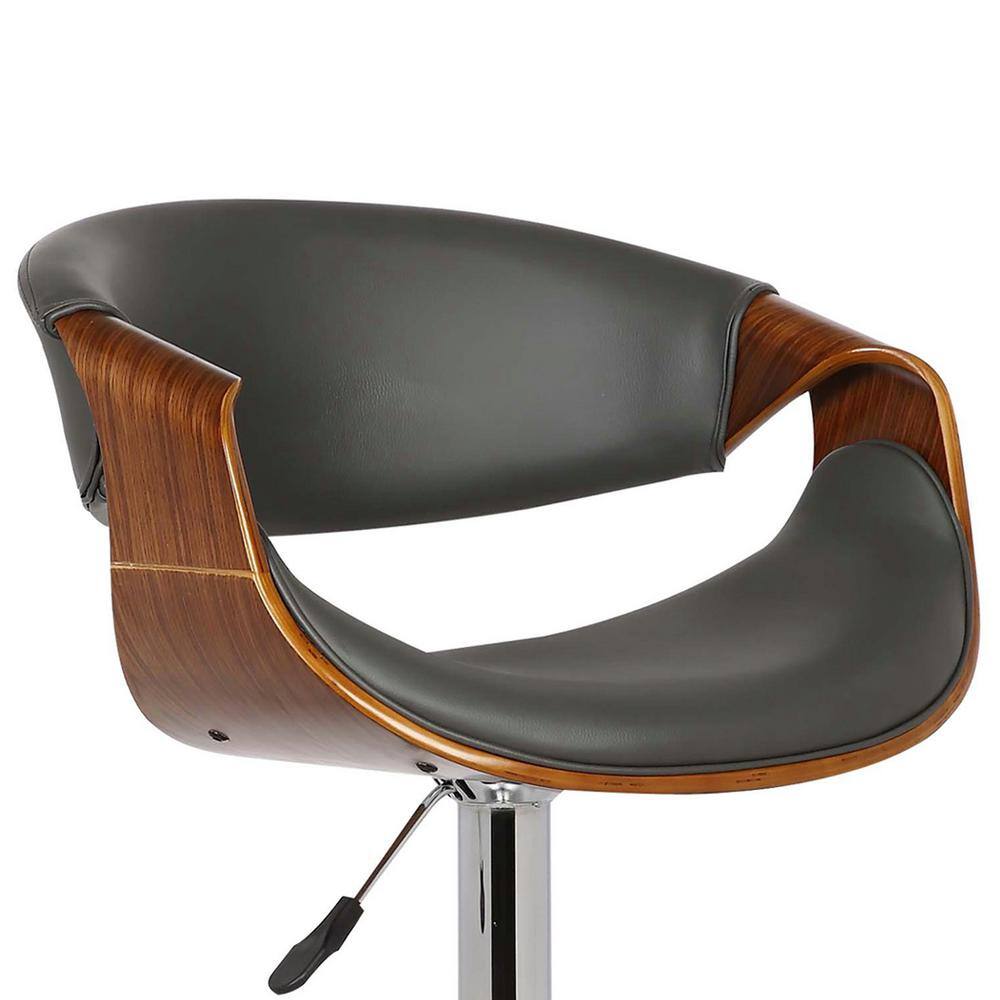 Mid-Century Modern Gray Swivel Adjustable Barstool in Faux Leather