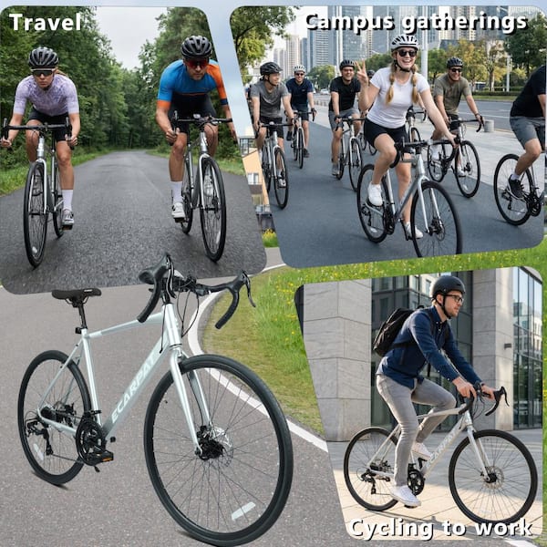 JPJPUU 700C x 28 Silver 16-Speed Lightweight Road Bike for Adults